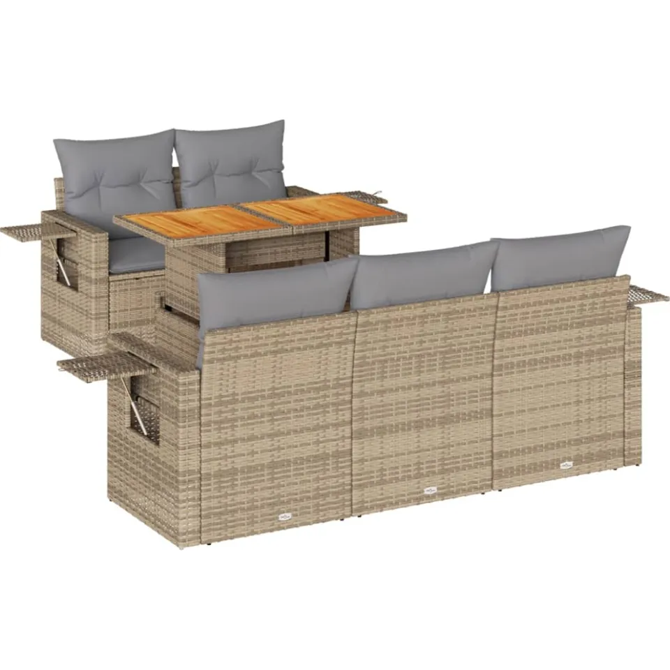 vidaXL 6-delige Loungeset met kussens poly rattan beige, foto 3