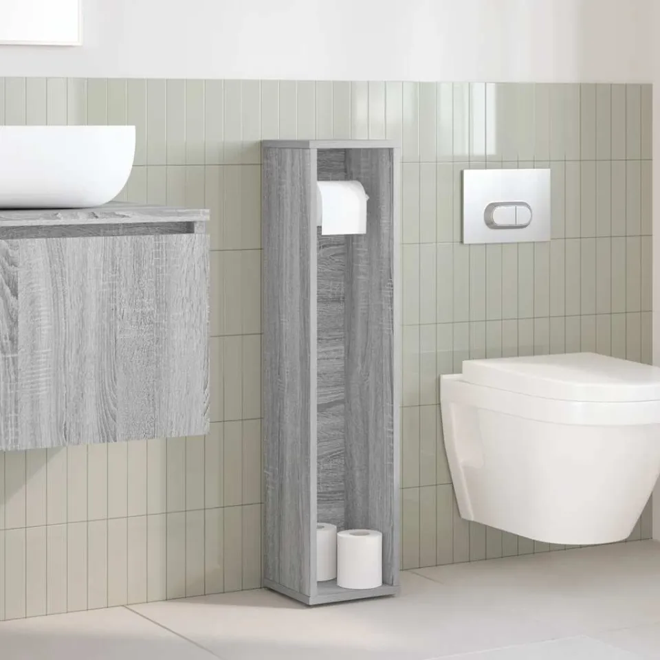 vidaXL Badkamerkast met rolhouder grijs Sonoma 20,5x20x90 cm, foto 2
