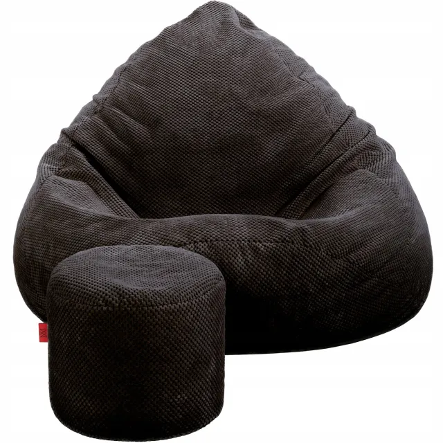 Cronen Zwarte Pluche Zitzak Stoel Sako - 100cm Hoog + Gratis Voetenbank