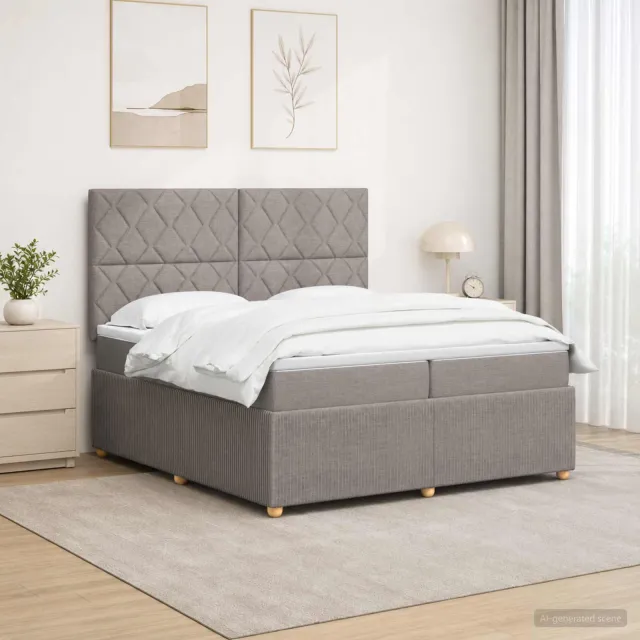 vidaXL LED Boxspring Bed met Matras Taupe 200 x 200 cm Stof
