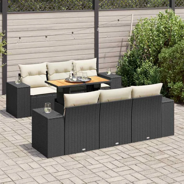 vidaXL 7-delige Loungeset met kussens poly rattan zwart, foto 2