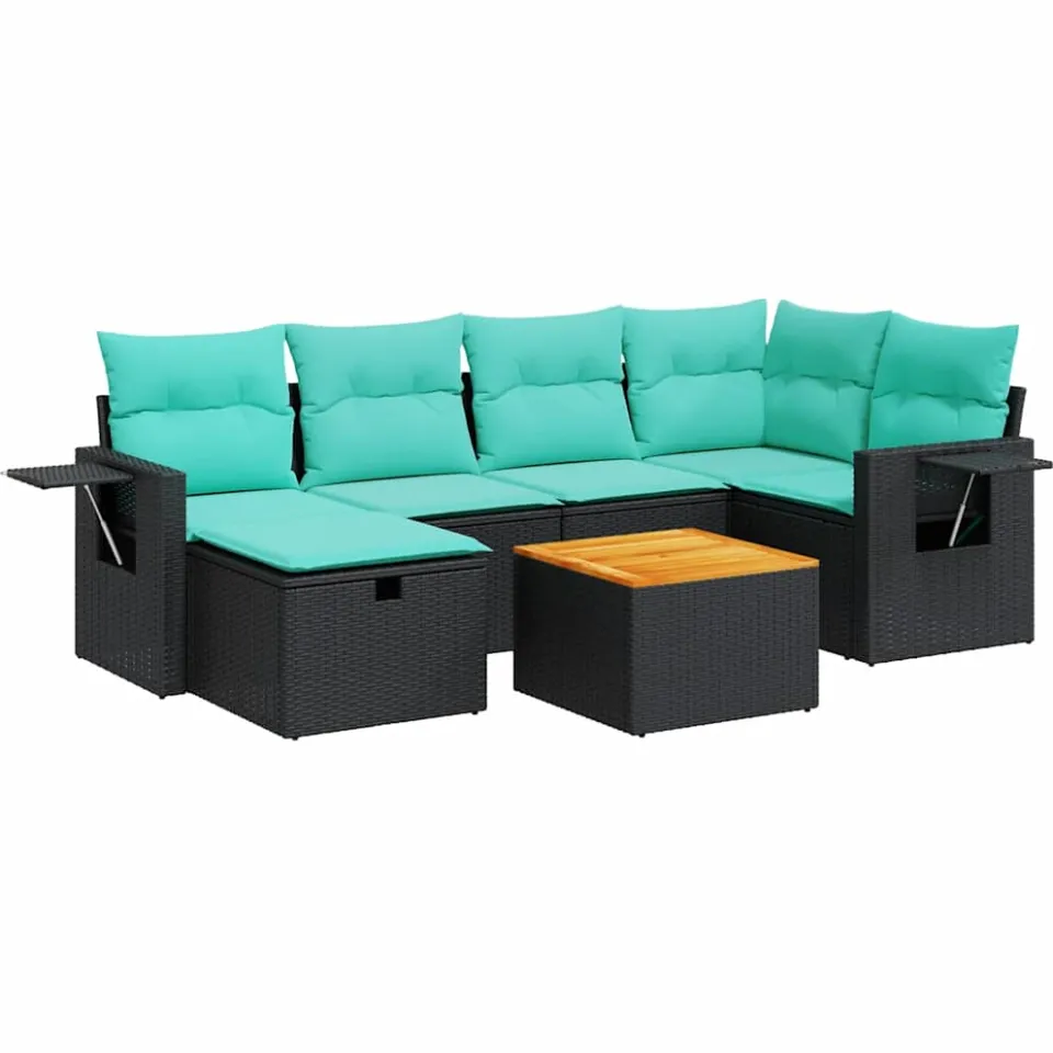vidaXL 7-delige Loungeset met kussens poly rattan zwart, foto 3