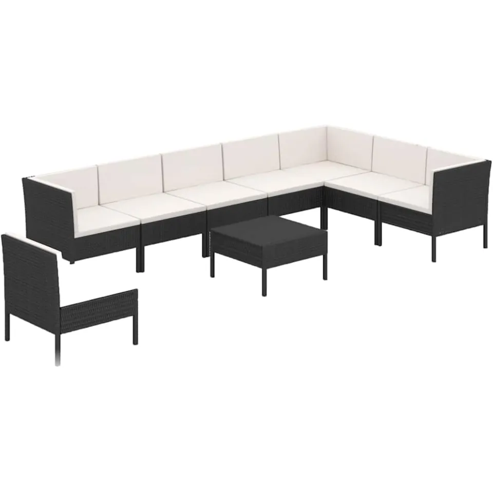 vidaXL 9-delige Loungeset met kussens poly rattan zwart