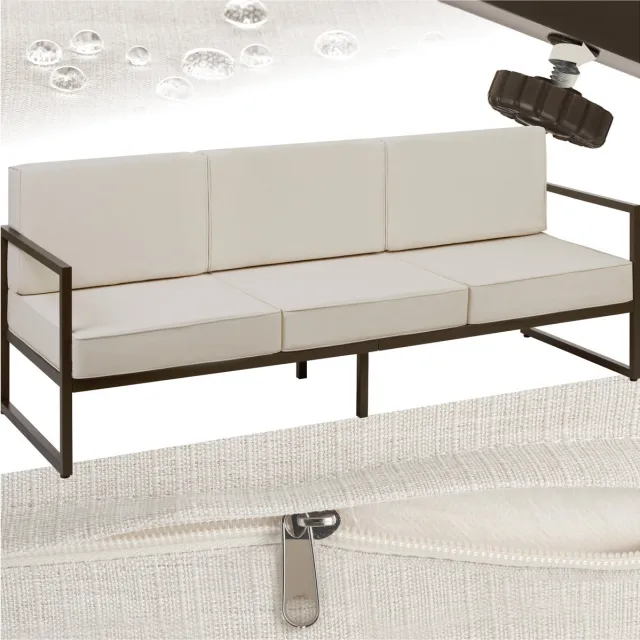 Tectake Comosa Loungebank - 3-zits Tuinbank - Comfortabele Lounge Bank met Dikke Kussens - Outdoor Sofa met Waterafstotende Hoezen - Stevig Stalen Frame - Balkon en Tuin Loungebank - Tuinmeubelen