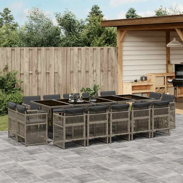 vidaXL 15-delige Tuinset met kussens poly rattan grijs, foto 2