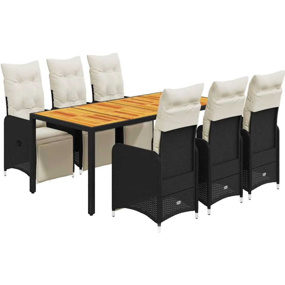 vidaXL 7-delige Bistroset met kussens poly rattan zwart, foto 3