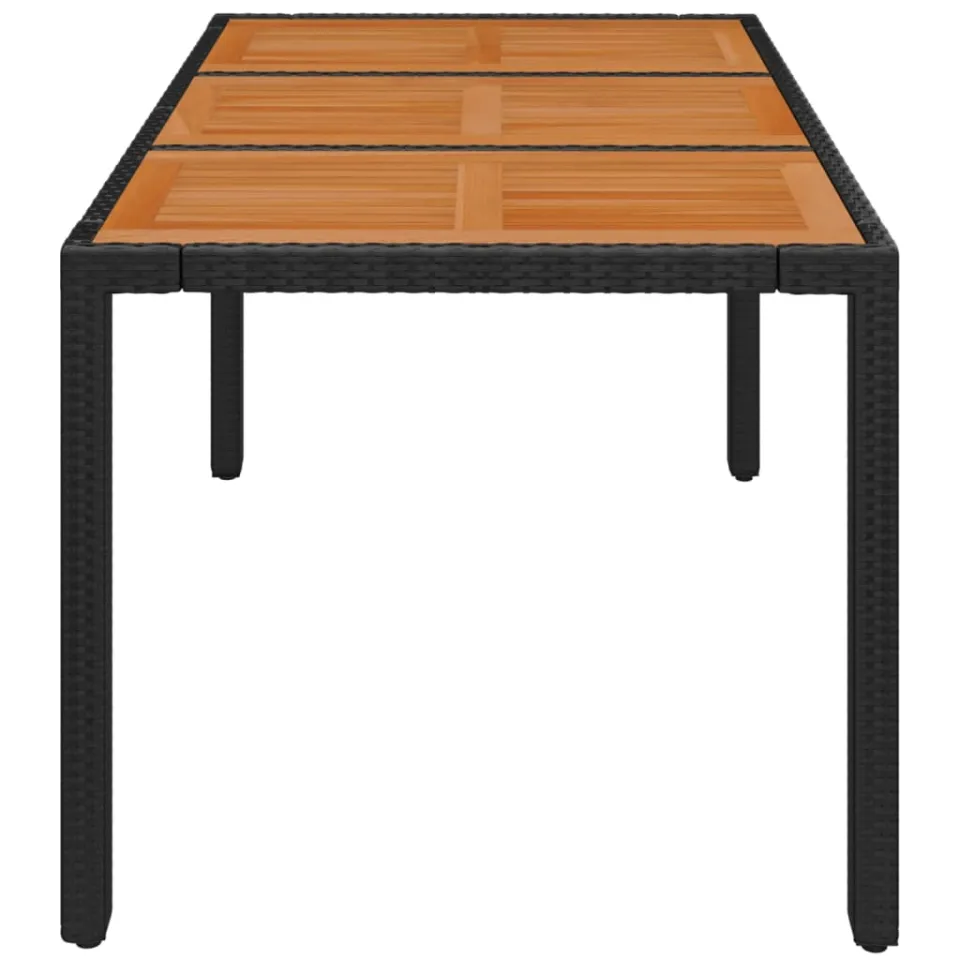 vidaXL Tuintafel met houten blad 150x90x75 cm poly rattan zwart, foto 4