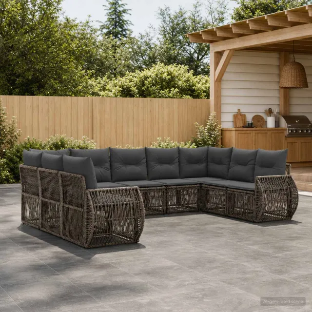 vidaXL Tuinbankenset 9 st Grijs en Donkergrijs poly rattan, foto 2