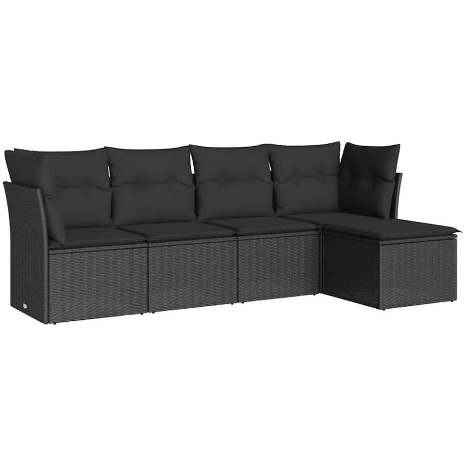 vidaXL 5-delige Loungeset met kussens poly rattan zwart, foto 3