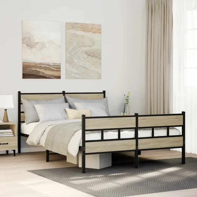 vidaXL Bedframe zonder matras metaal sonoma eikenkleurig 150x200 cm