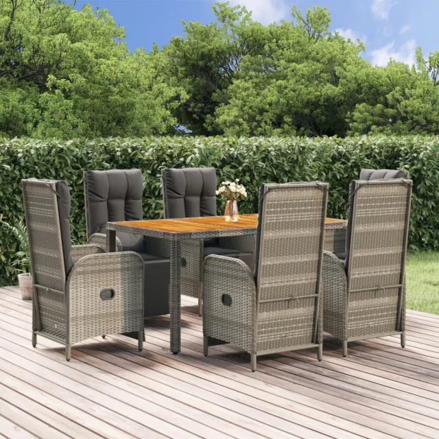 vidaXL 7-delige Tuinset met kussens poly rattan grijs, foto 2