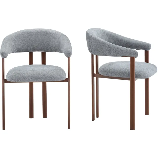 Merax Eetkamerstoelen Set van 2 - Kuipstoel met Armleuningen - Stoffen Stoel - Metalen Poten - Moderne Fauteuil Stoelen - Grijs