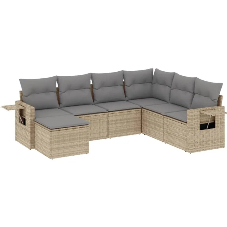 vidaXL 7-delige Loungeset met kussens poly rattan beige, foto 3
