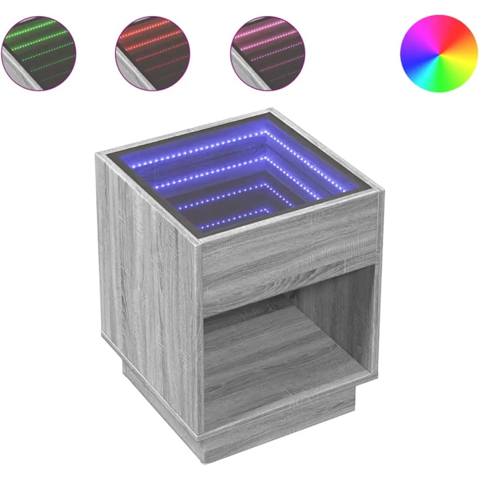 vidaXL Salontafel met Infinity LED 40x40x50 cm grijs sonoma eikenkleur