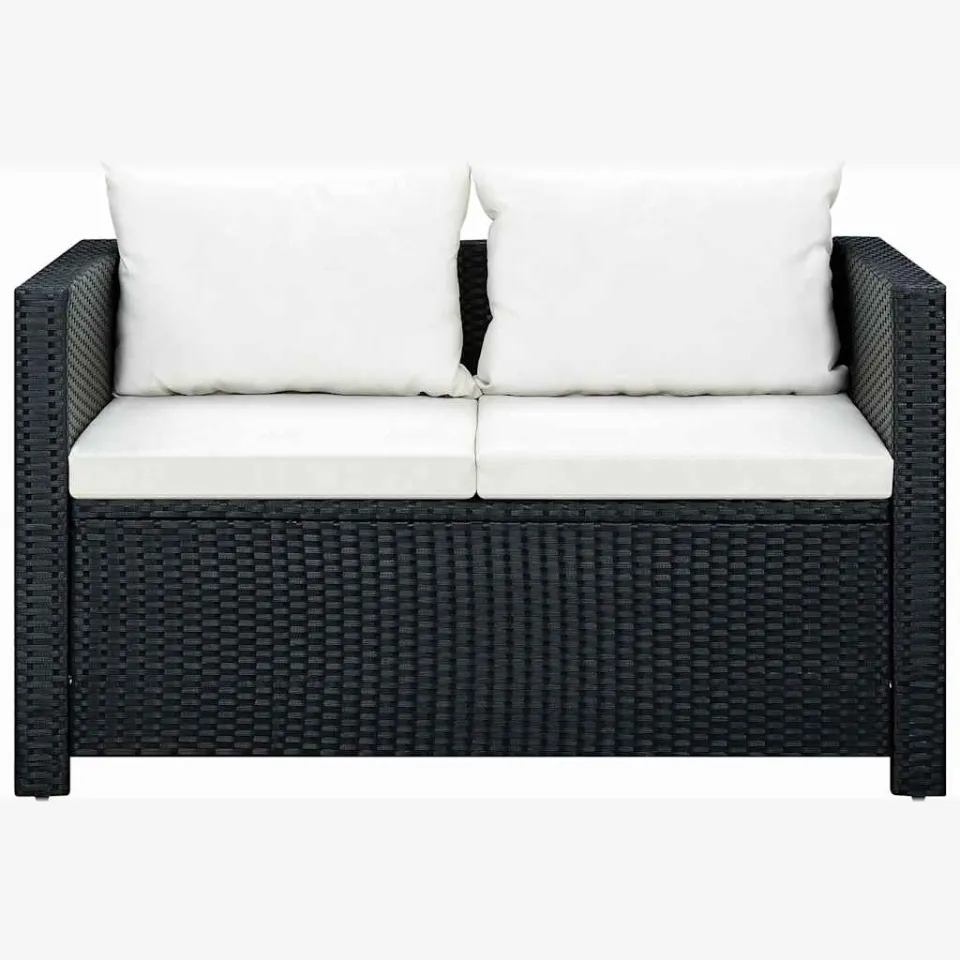 vidaXL 3-delige Loungeset met kussens poly rattan zwart, foto 3