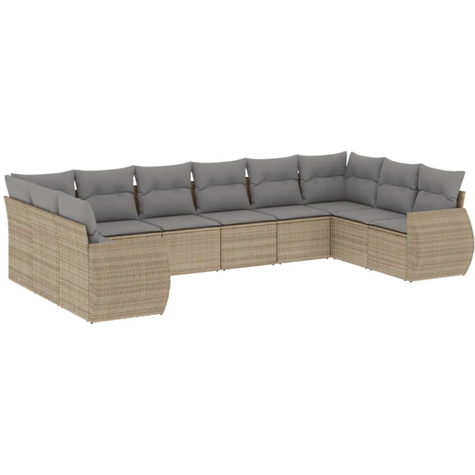 vidaXL 10-delige Loungeset met kussens poly rattan beige, foto 3