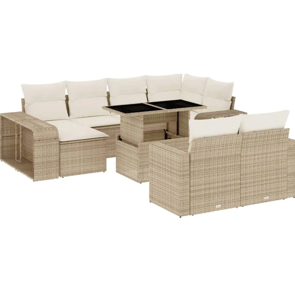 vidaXL 11-delige Tuinset met kussens poly rattan beige, foto 3
