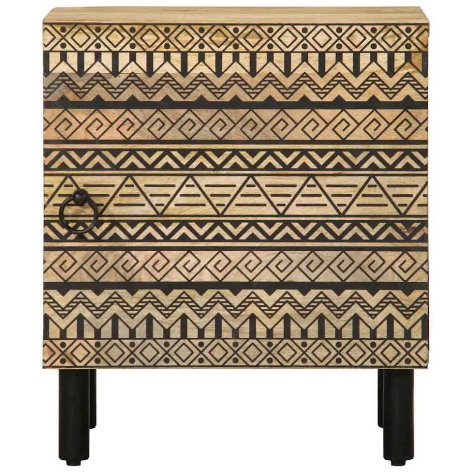 vidaXL Nachtkastje 40x33,5x46 cm massief ruw mangohout zwart, foto 3