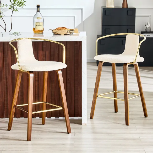 STILVORA Barstoel Set Van 2 Met Armleuning En Rugleuning Voor Keuken Eiland En Bartafel In Scandinavische Stijl Van Hout En Stof Wit