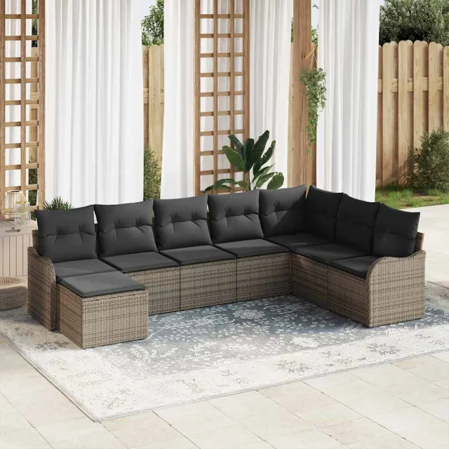 vidaXL Tuin Sofa Set 8 st Grijs poly rattan, foto 2