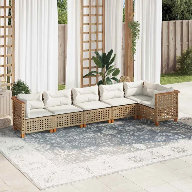 vidaXL 6-delige Loungeset met kussens poly rattan beige, foto 2