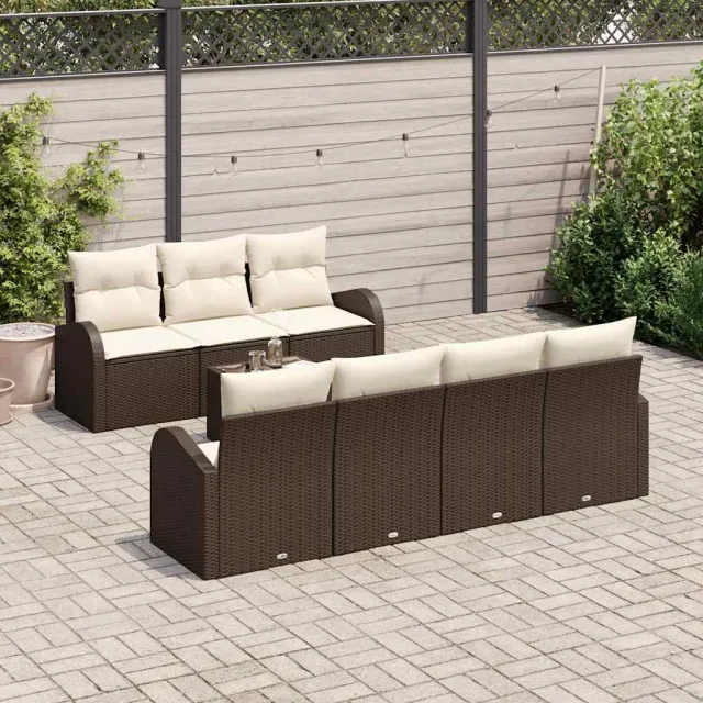 vidaXL Tuin Sofa Set 8 st 7-zits Bruin en Crème poly rattan