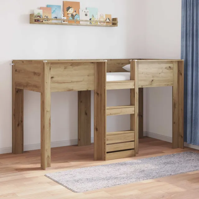 vidaXL Bunk Bed voor Kinderen Artisan Eiken 75 x 190 cm Bewerkt hout