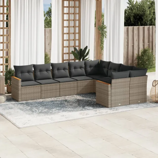 vidaXL 9-delige Loungeset met kussens poly rattan grijs, foto 2