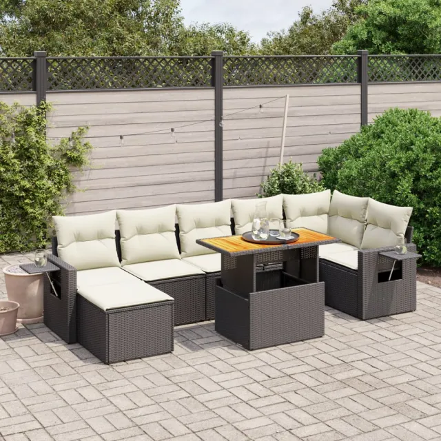 vidaXL 8-delige Loungeset met kussens poly rattan zwart, foto 2