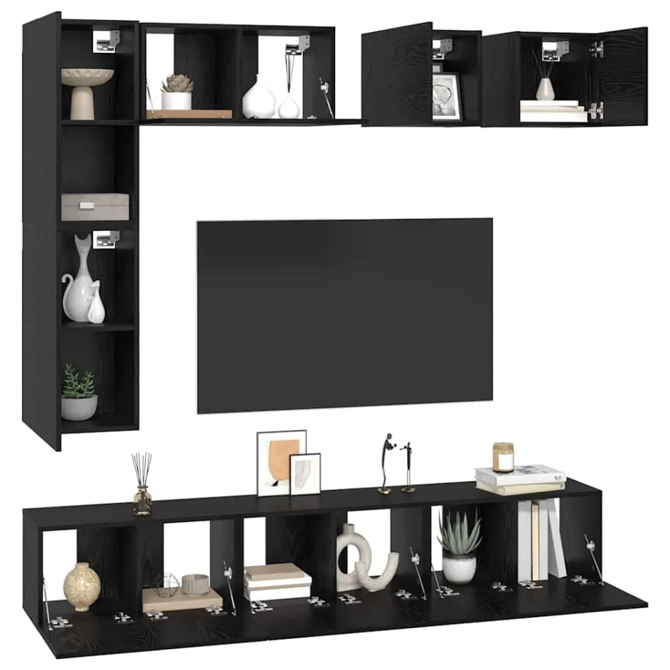 vidaXL Tv-meubelset 8 st 190,5 x 28,5 x 151 cm Zwart Eiken, foto 3