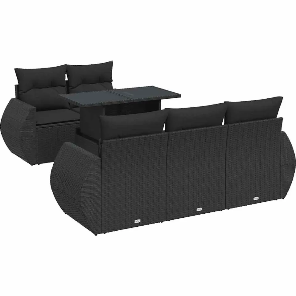vidaXL 6-delige Loungeset met kussens poly rattan zwart, foto 3