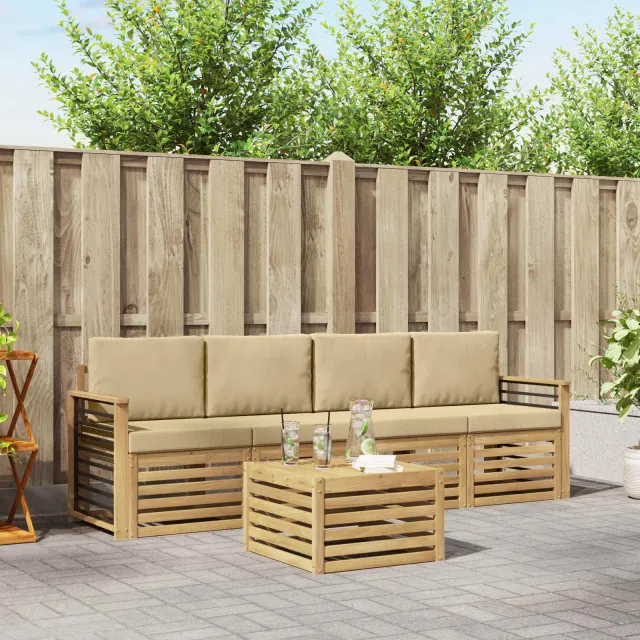vidaXL Buiten bankenset 5 st 4-zits White and Beige Polyester