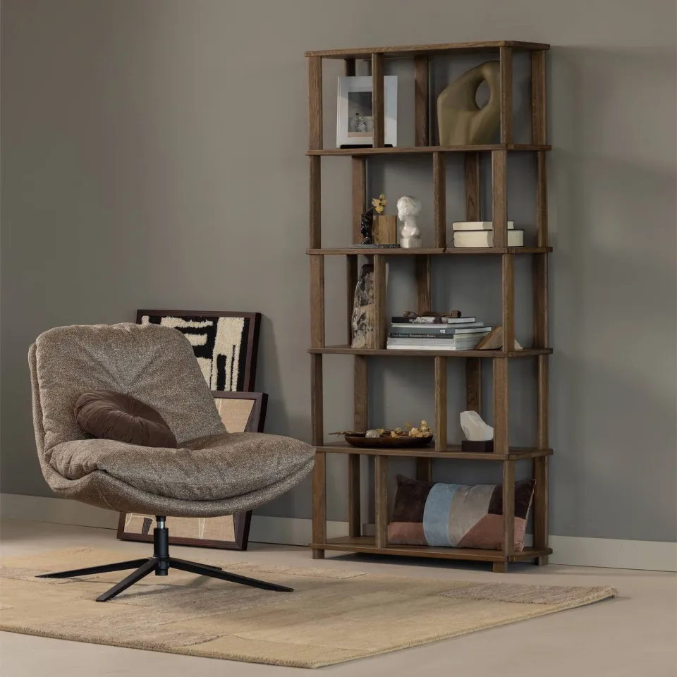 WOOOD Arve Draaifauteuil - Bedrukte Stof - Naturel Melange - 86x82x87, foto 2