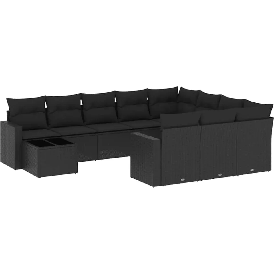 vidaXL 11-delige Loungeset met kussens poly rattan zwart, foto 3