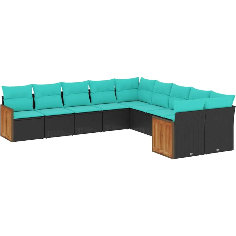 vidaXL 10-delige tuinbankset met kussens van zwart polyrotan, foto 3