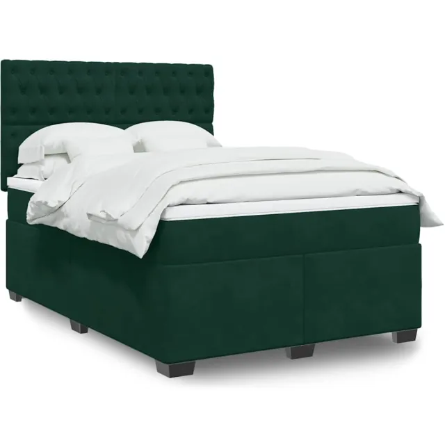 vidaXL Boxspring met matras fluweel donkergroen 140x200 cm groen