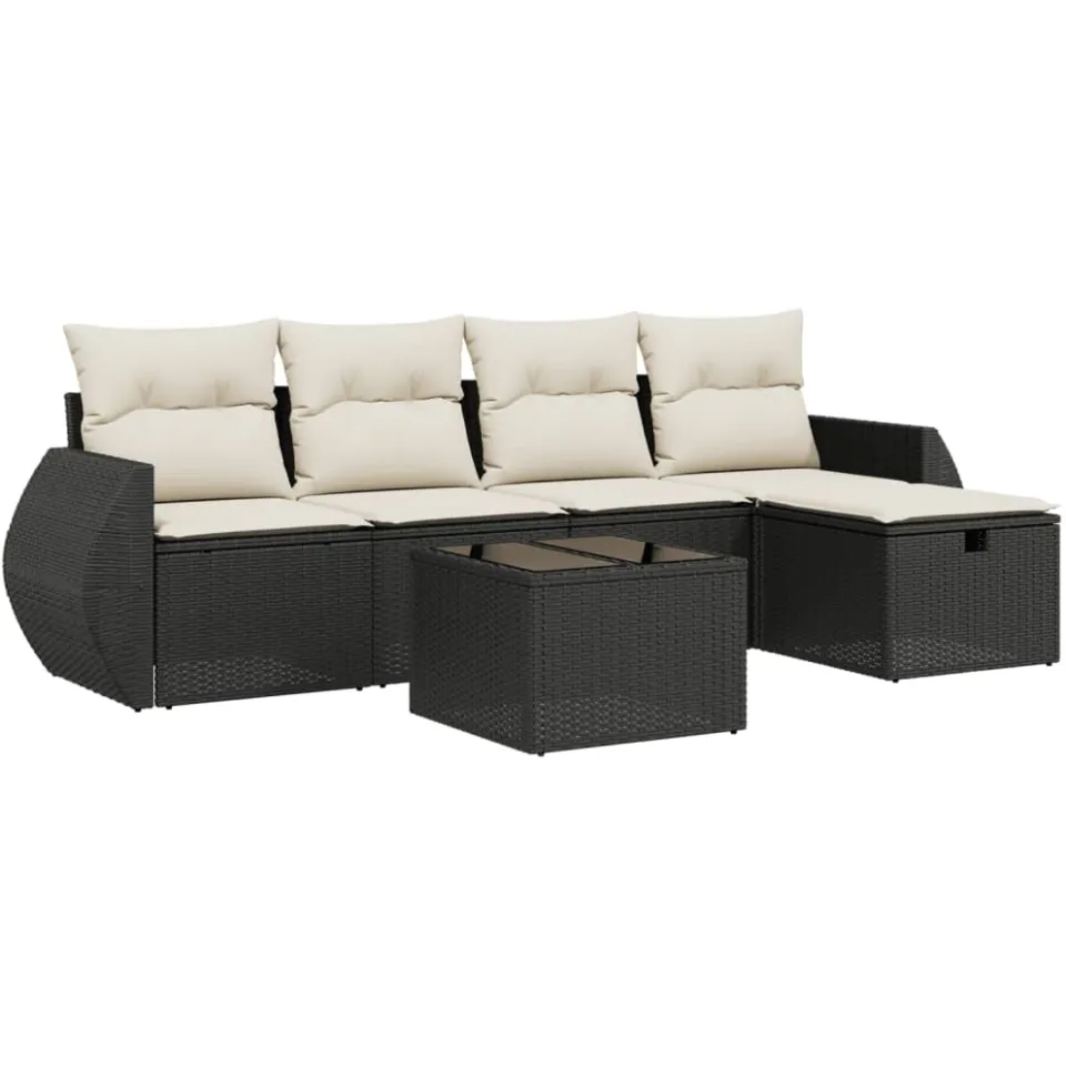 vidaXL 6-delige Loungeset met kussens poly rattan zwart, foto 4