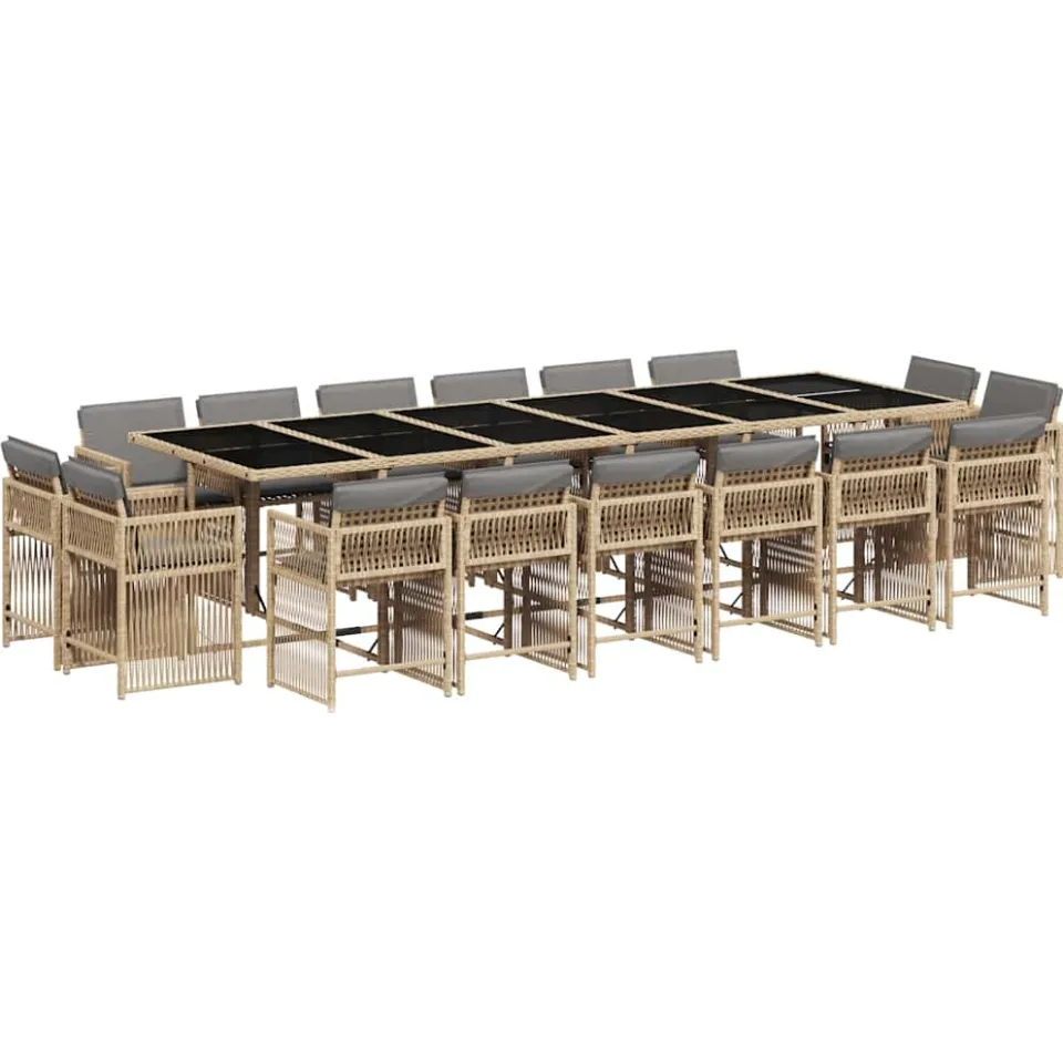 vidaXL 17-delige Tuinset met kussens poly rattan gemengd beige, foto 3