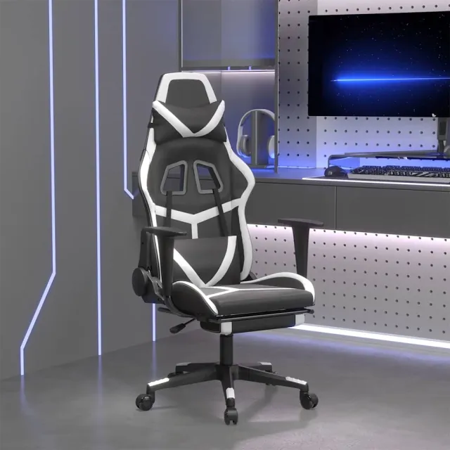 vidaXL Gamestoel met voetensteun kunstleer zwart en wit, foto 2