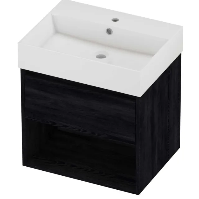 Proline Zara Badmeubelset Porselein Loft 1 Kraangat Met Schap 60x46x65 cm Glans Wit Black Oak Eiken