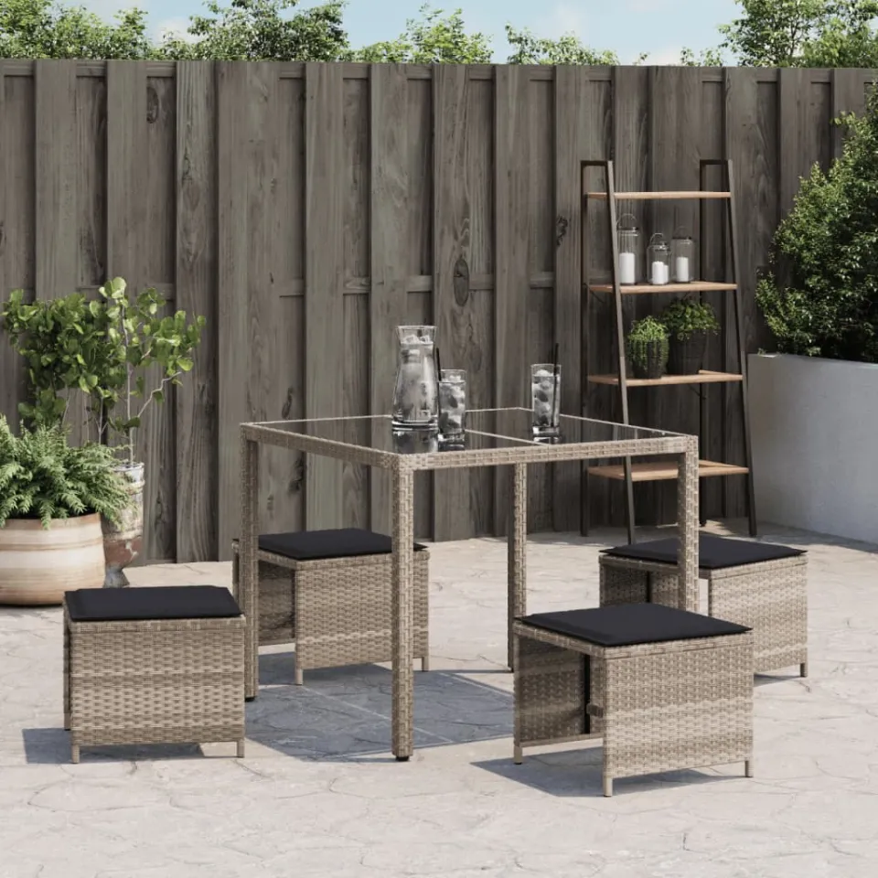vidaXL Tuinkrukken 4 st met kussens 40x40x35 cm poly rattan lichtgrijs grijs, foto 3