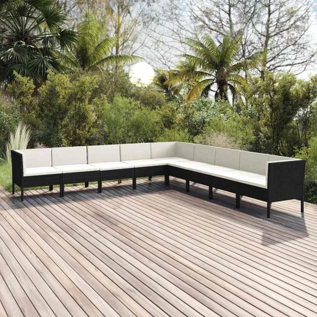 vidaXL 9-delige Loungeset met kussens poly rattan zwart, foto 2