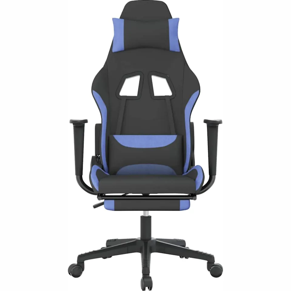 vidaXL Massage gamestoel met voetensteun stof zwart en blauw