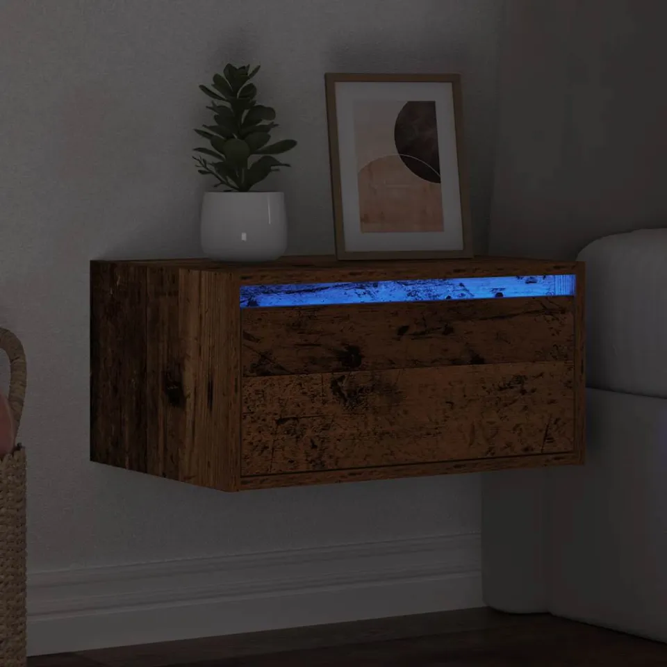 vidaXL Nachtkastje met LED's wandgemonteerd oud houtkleurig bruin, foto 4