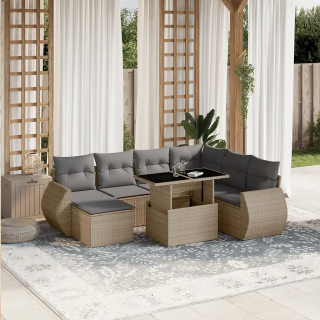 vidaXL 8-delige Loungeset met kussens poly rattan beige, foto 2
