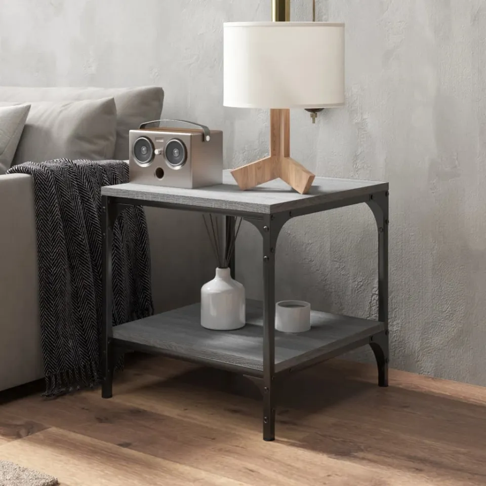 vidaXL Bijzettafels 2 st 40x40x40 cm bewerkt hout grijs sonoma eiken, foto 4