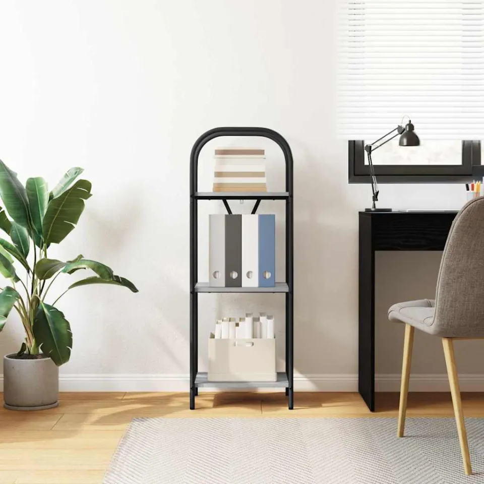 vidaXL Boekenkast 3-laags 40 x 30 x 109 cm Bewerkt hout Grijs Sonoma, foto 4