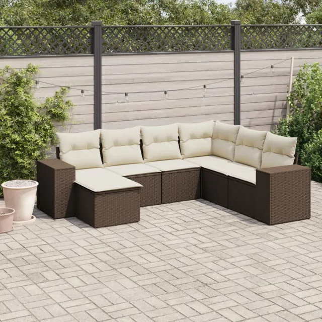 vidaXL 7-delige Loungeset met kussens poly rattan bruin, foto 2
