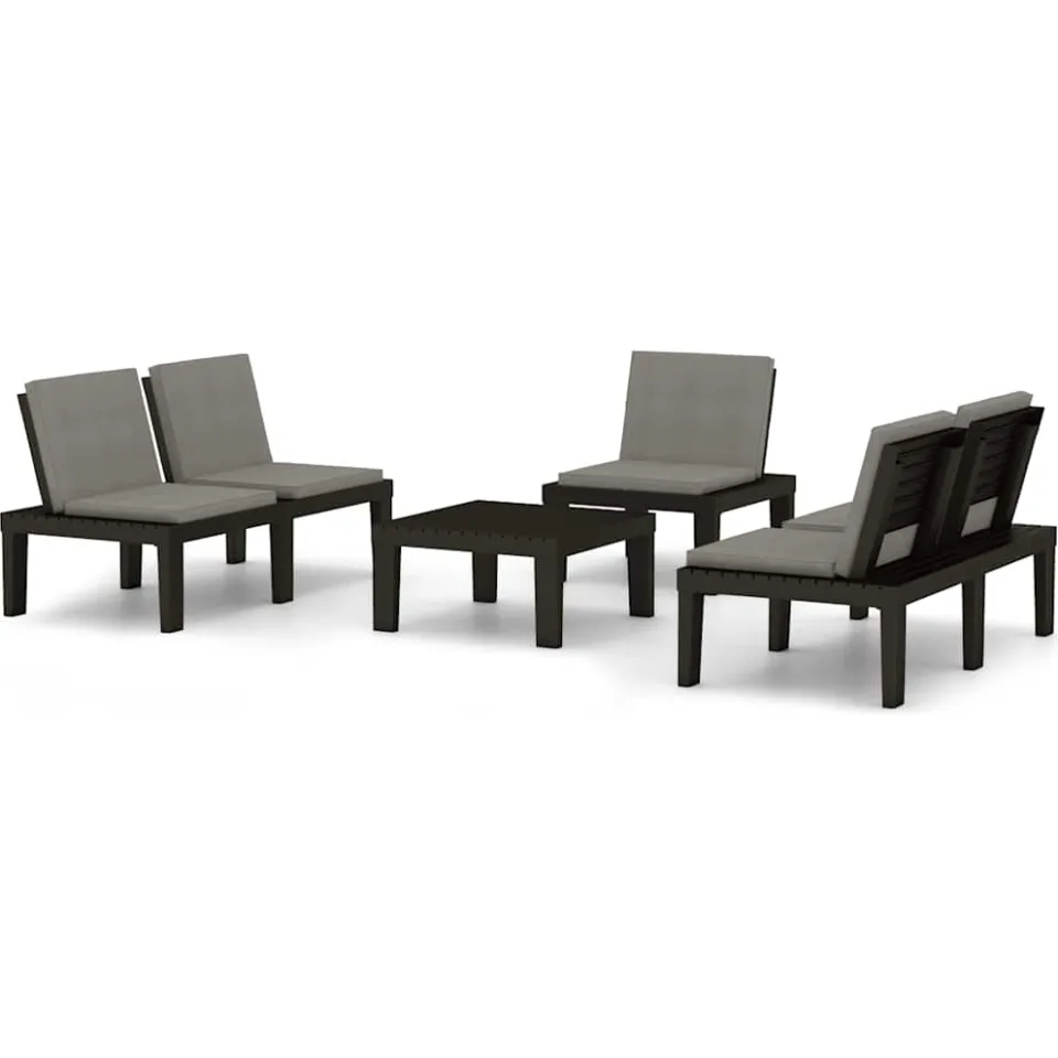vidaXL 4-delige Loungeset met kussens kunststof grijs