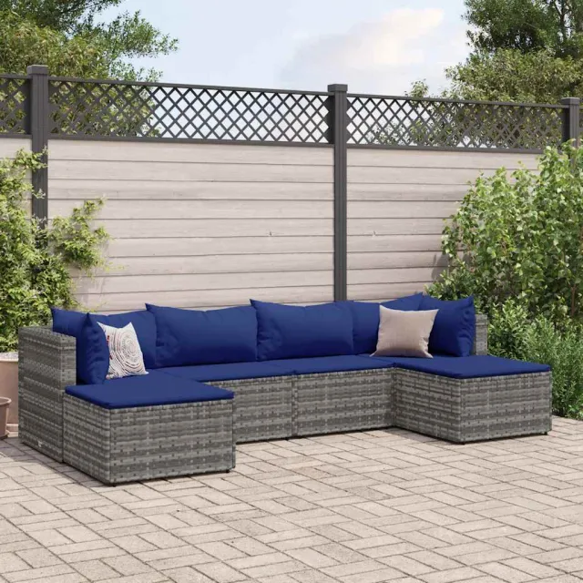 vidaXL 6-delige Loungeset met kussens poly rattan grijs, foto 2